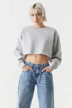 Stitches Ladies Raw Hem Cropped Sweatshirt
