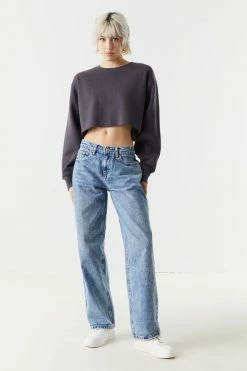 Stitches Ladies Raw Hem Cropped Sweatshirt