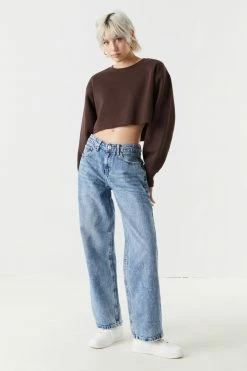 Stitches Ladies Raw Hem Cropped Sweatshirt