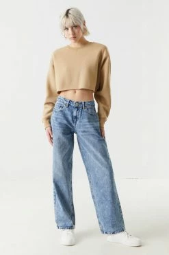 Stitches Ladies Raw Hem Cropped Sweatshirt