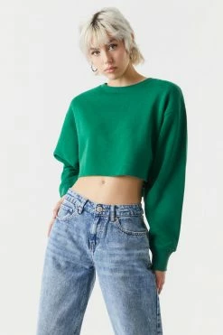 Stitches Ladies Raw Hem Cropped Sweatshirt