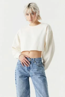 Stitches Ladies Raw Hem Cropped Sweatshirt