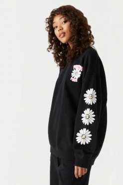 Stitches Ladies Positive Vibes Graphic Oversized Fleece Sweatshirt Tops