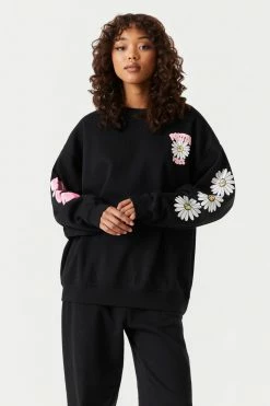 Stitches Ladies Positive Vibes Graphic Oversized Fleece Sweatshirt Tops