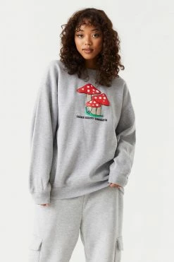 Stitches Ladies Happy Thoughts Graphic Oversized Fleece Sweatshirt