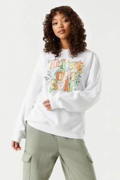 Stitches Ladies Tops Trust Yourself Graphic Oversized Fleece Sweatshirt