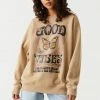 Stitches Ladies Tops Good Vibes Graphic Oversized Fleece Sweatshirt