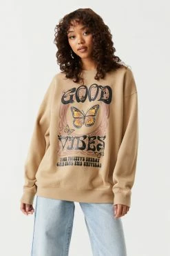 Stitches Ladies Tops Good Vibes Graphic Oversized Fleece Sweatshirt