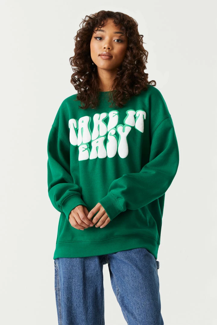 Stitches Ladies Tops Take It Easy Graphic Oversized Fleece Sweatshirt 1 Stitches Ladies Tops Take It Easy Graphic Oversized Fleece Sweatshirt