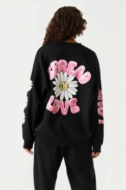 Stitches Ladies Positive Vibes Graphic Oversized Fleece Sweatshirt Tops