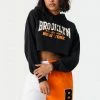 Stitches Ladies Brooklyn Graphic Cropped Fleece Hoodie Tops