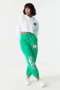 Stitches Ladies Tops NY Graphic Cropped Fleece Hoodie