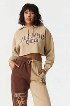 Stitches Ladies Tops California Graphic Cropped Fleece Hoodie