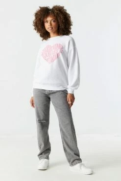 Stitches Ladies Surround Yourself With Love Graphic Crew Neck Boyfriend Sweatshirt Tops