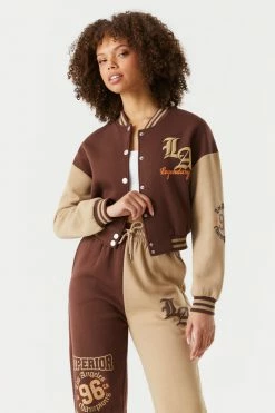 Stitches Ladies LA Legendary Graphic Cropped Varsity Jacket