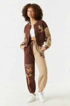 Stitches Ladies LA Legendary Graphic Cropped Varsity Jacket 6 Stitches Ladies LA Legendary Graphic Cropped Varsity Jacket