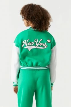 Stitches Ladies New York Graphic Cropped Varsity Jacket