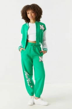 Stitches Ladies New York Graphic Cropped Varsity Jacket