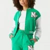 Stitches Ladies New York Graphic Cropped Varsity Jacket