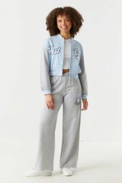 Stitches Ladies West Coast Graphic Cropped Varsity Jacket