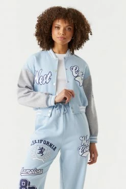 Stitches Ladies West Coast Graphic Cropped Varsity Jacket