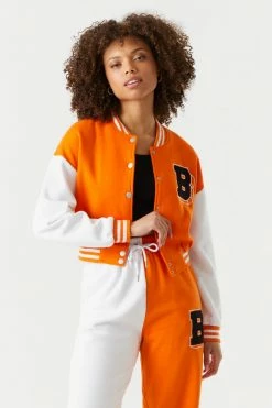 Stitches Ladies Letter B Graphic Cropped Varsity Jacket Hoodies + Sweats