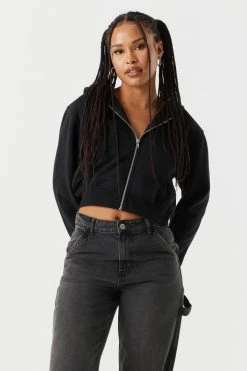 Stitches Ladies Fleece Zip-Up Crop Hoodie