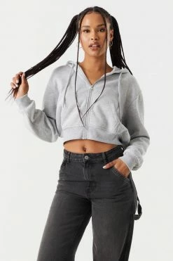 Stitches Ladies Fleece Zip-Up Crop Hoodie