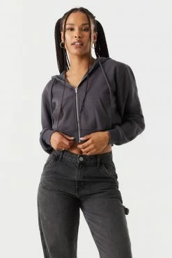 Stitches Ladies Fleece Zip-Up Crop Hoodie