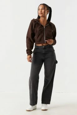 Stitches Ladies Fleece Zip-Up Crop Hoodie