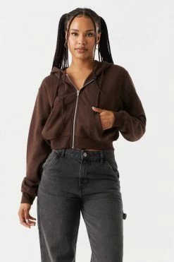 Stitches Ladies Fleece Zip-Up Crop Hoodie