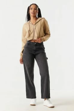 Stitches Ladies Fleece Zip-Up Crop Hoodie