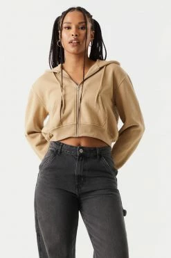 Stitches Ladies Fleece Zip-Up Crop Hoodie