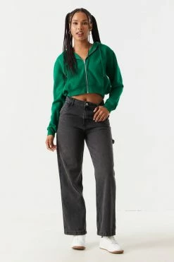 Stitches Ladies Fleece Zip-Up Crop Hoodie