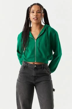 Stitches Ladies Fleece Zip-Up Crop Hoodie