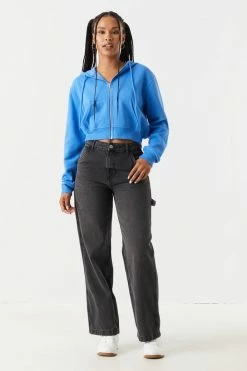 Stitches Ladies Fleece Zip-Up Crop Hoodie