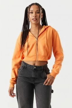 Stitches Ladies Fleece Zip-Up Crop Hoodie