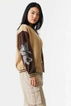 Stitches Ladies Dragon Graphic Oversized Varsity Jacket