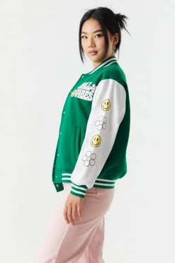 Stitches Ladies Good Vibes Graphic Oversized Varsity Jacket