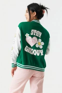 Stitches Ladies Good Vibes Graphic Oversized Varsity Jacket 6 Stitches Ladies Good Vibes Graphic Oversized Varsity Jacket