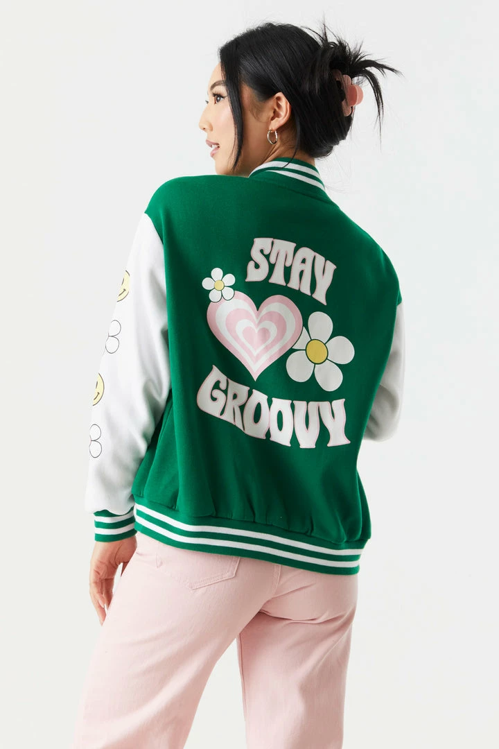 Stitches Ladies Good Vibes Graphic Oversized Varsity Jacket 3 Stitches Ladies Good Vibes Graphic Oversized Varsity Jacket