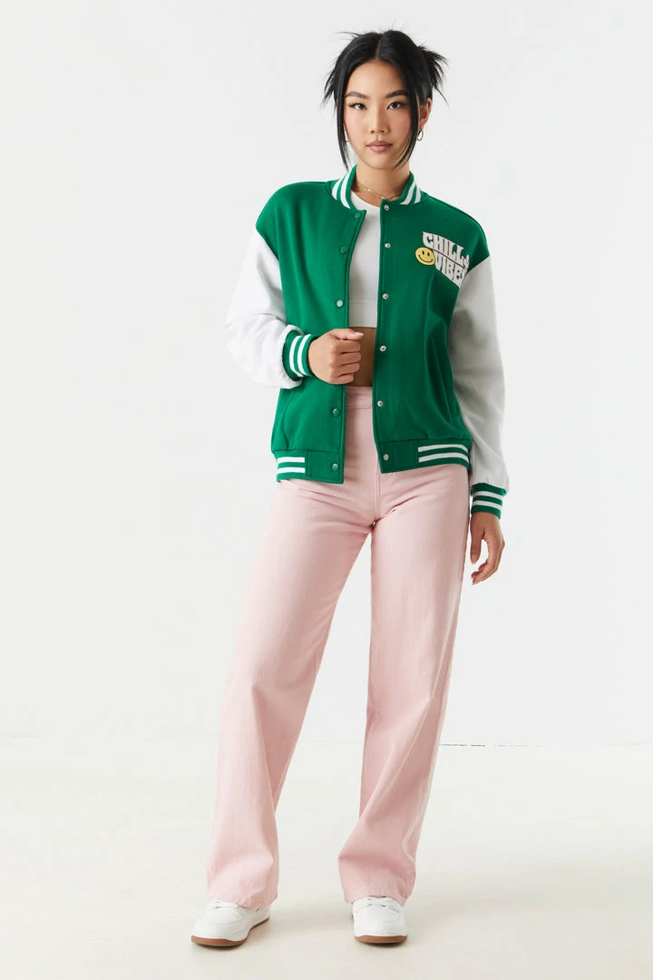 Stitches Ladies Good Vibes Graphic Oversized Varsity Jacket 4 Stitches Ladies Good Vibes Graphic Oversized Varsity Jacket
