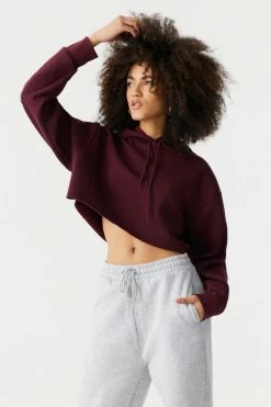 Stitches Ladies Fleece Cropped Drawstring Hoodie