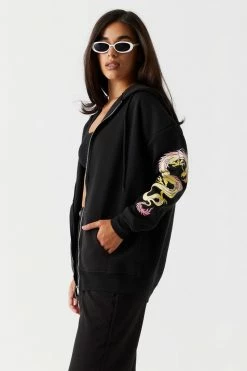 Stitches Ladies Dragon Graphic Oversized Zip-Up Hoodie Tops