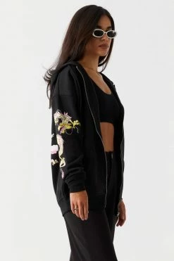 Stitches Ladies Dragon Graphic Oversized Zip-Up Hoodie Tops