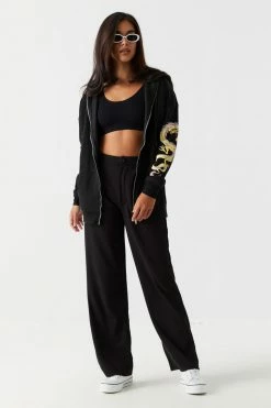 Stitches Ladies Dragon Graphic Oversized Zip-Up Hoodie Tops