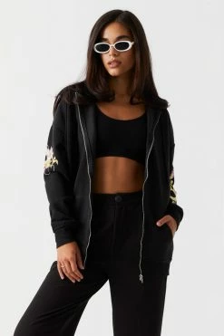 Stitches Ladies Dragon Graphic Oversized Zip-Up Hoodie Tops