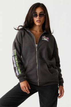 Stitches Ladies Tops Good Things Are Coming Graphic Oversized Zip-Up Hoodie