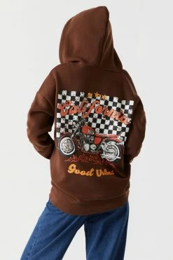 Stitches Ladies Tops California Graphic Oversized Zip-Up Hoodie