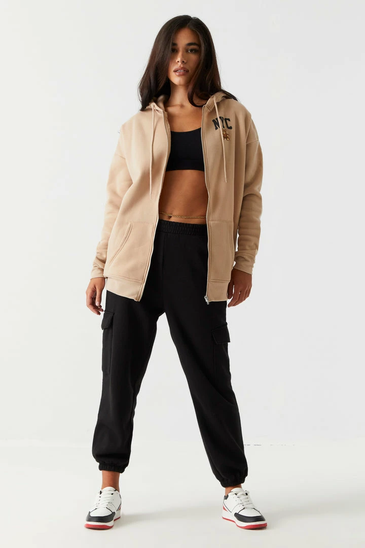 Stitches Ladies New York Graphic Oversized Zip-Up Hoodie Tops 4 Stitches Ladies New York Graphic Oversized Zip-Up Hoodie Tops